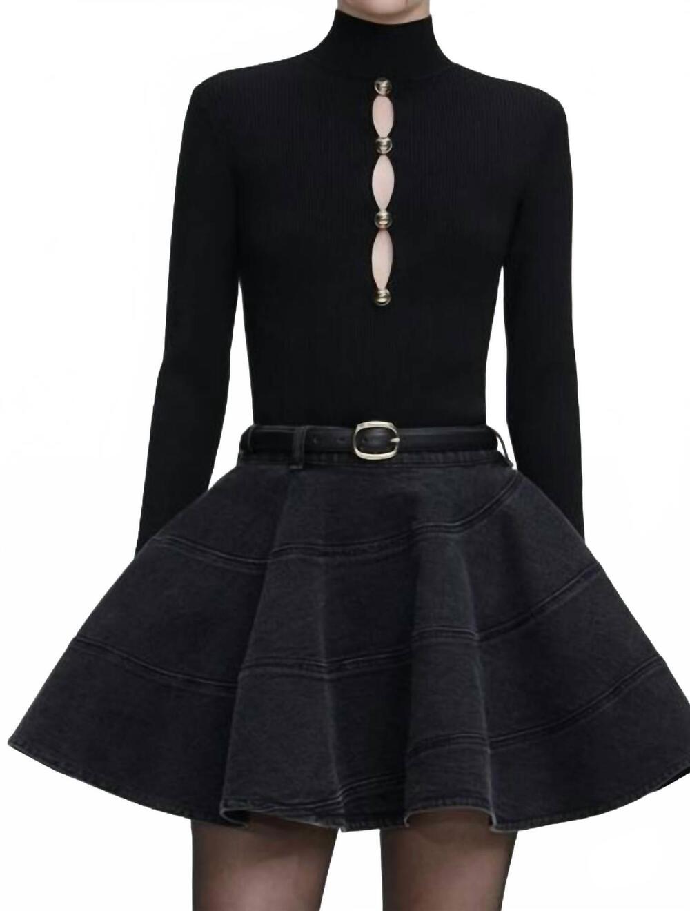 NEW SELF-PORTRAIT keyhole knit top in black